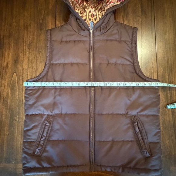 George by Mark Eisen Chocolate Puffer Hooded Vest Zip Up,  Size Large - Picture 12 of 12